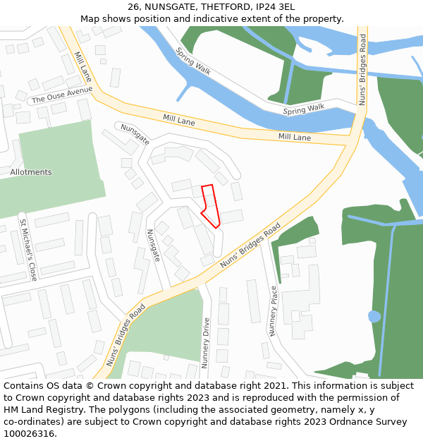 26, NUNSGATE, THETFORD, IP24 3EL: Location map and indicative extent of plot