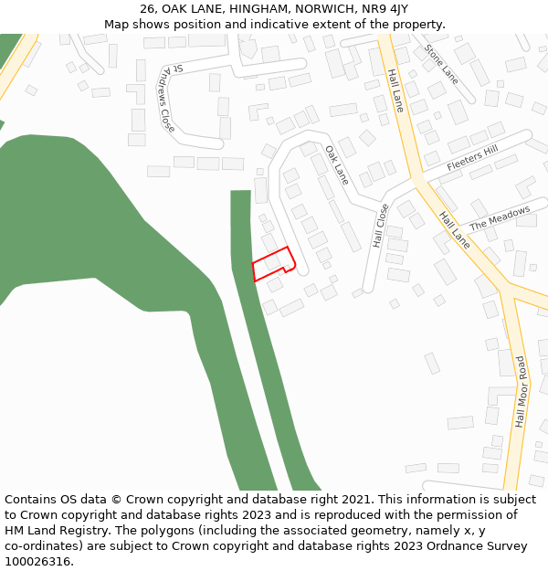 26, OAK LANE, HINGHAM, NORWICH, NR9 4JY: Location map and indicative extent of plot