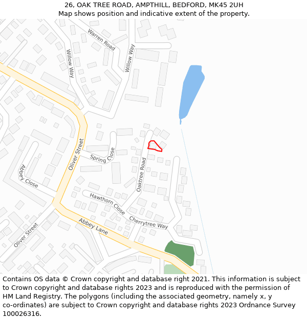 26, OAK TREE ROAD, AMPTHILL, BEDFORD, MK45 2UH: Location map and indicative extent of plot