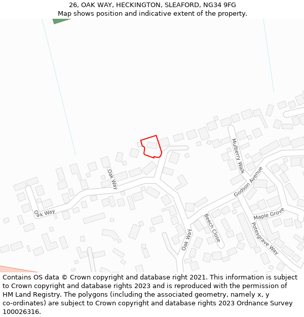 26, OAK WAY, HECKINGTON, SLEAFORD, NG34 9FG: Location map and indicative extent of plot