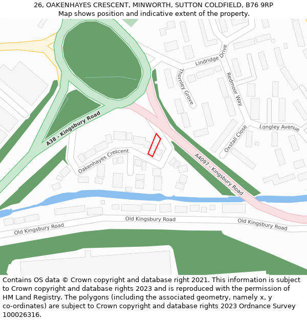 26, OAKENHAYES CRESCENT, MINWORTH, SUTTON COLDFIELD, B76 9RP: Location map and indicative extent of plot