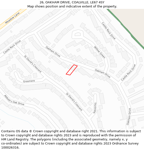 26, OAKHAM DRIVE, COALVILLE, LE67 4SY: Location map and indicative extent of plot