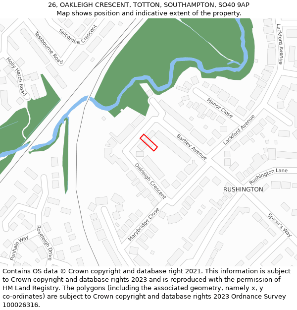 26, OAKLEIGH CRESCENT, TOTTON, SOUTHAMPTON, SO40 9AP: Location map and indicative extent of plot