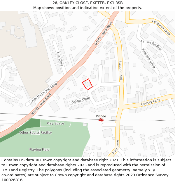 26, OAKLEY CLOSE, EXETER, EX1 3SB: Location map and indicative extent of plot
