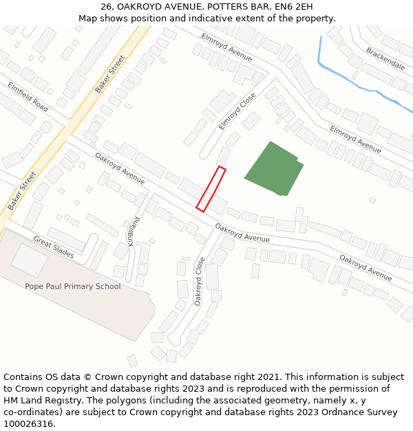 26, OAKROYD AVENUE, POTTERS BAR, EN6 2EH: Location map and indicative extent of plot