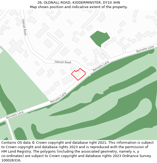 26, OLDNALL ROAD, KIDDERMINSTER, DY10 3HN: Location map and indicative extent of plot