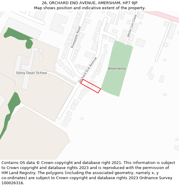 26, ORCHARD END AVENUE, AMERSHAM, HP7 9JP: Location map and indicative extent of plot