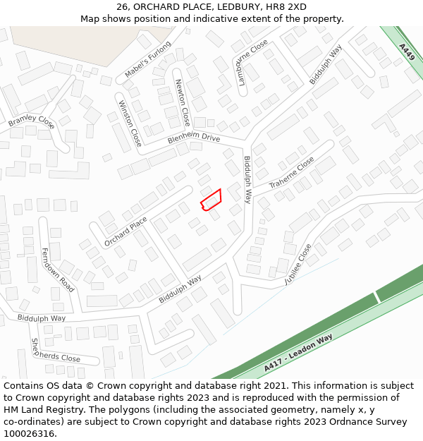 26, ORCHARD PLACE, LEDBURY, HR8 2XD: Location map and indicative extent of plot