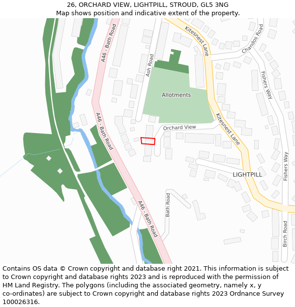 26, ORCHARD VIEW, LIGHTPILL, STROUD, GL5 3NG: Location map and indicative extent of plot