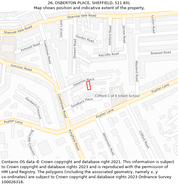 26, OSBERTON PLACE, SHEFFIELD, S11 8XL: Location map and indicative extent of plot