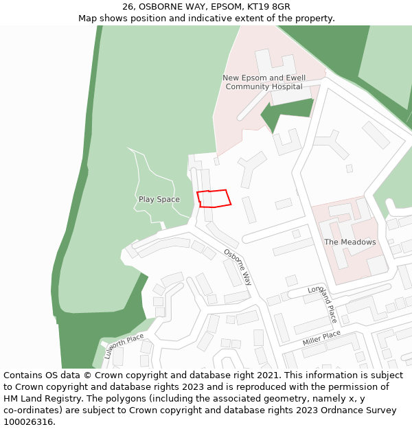 26, OSBORNE WAY, EPSOM, KT19 8GR: Location map and indicative extent of plot