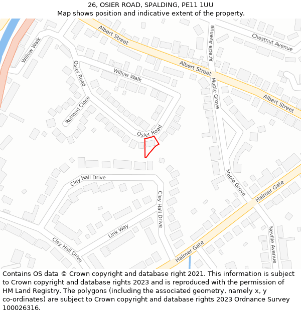 26, OSIER ROAD, SPALDING, PE11 1UU: Location map and indicative extent of plot