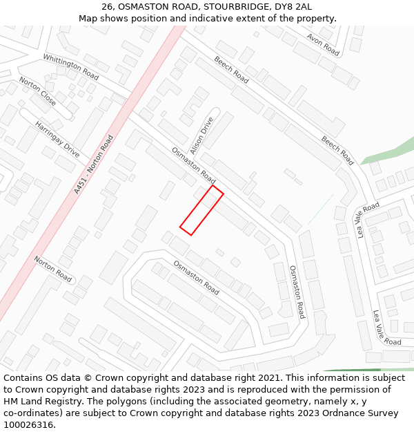 26, OSMASTON ROAD, STOURBRIDGE, DY8 2AL: Location map and indicative extent of plot