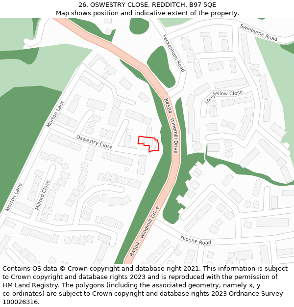 26, OSWESTRY CLOSE, REDDITCH, B97 5QE: Location map and indicative extent of plot