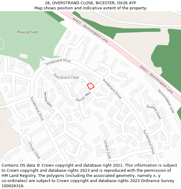 26, OVERSTRAND CLOSE, BICESTER, OX26 4YP: Location map and indicative extent of plot