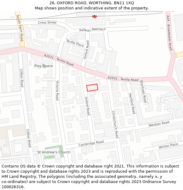26, OXFORD ROAD, WORTHING, BN11 1XQ: Location map and indicative extent of plot