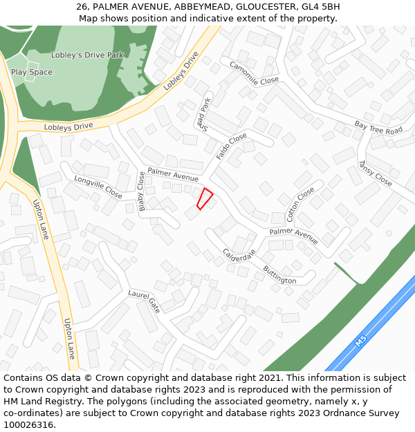 26, PALMER AVENUE, ABBEYMEAD, GLOUCESTER, GL4 5BH: Location map and indicative extent of plot