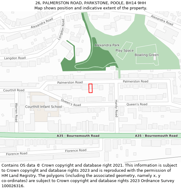 26, PALMERSTON ROAD, PARKSTONE, POOLE, BH14 9HH: Location map and indicative extent of plot