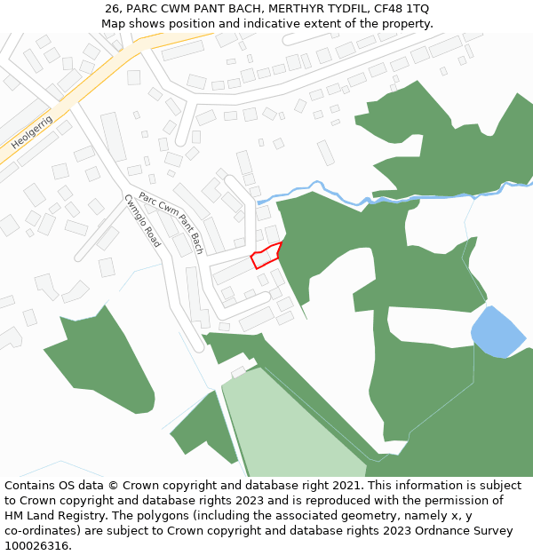 26, PARC CWM PANT BACH, MERTHYR TYDFIL, CF48 1TQ: Location map and indicative extent of plot