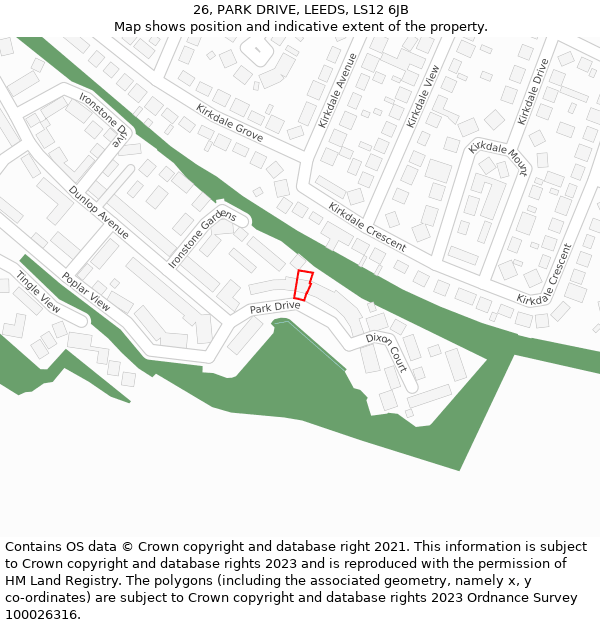 26, PARK DRIVE, LEEDS, LS12 6JB: Location map and indicative extent of plot