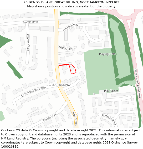 26, PENFOLD LANE, GREAT BILLING, NORTHAMPTON, NN3 9EF: Location map and indicative extent of plot