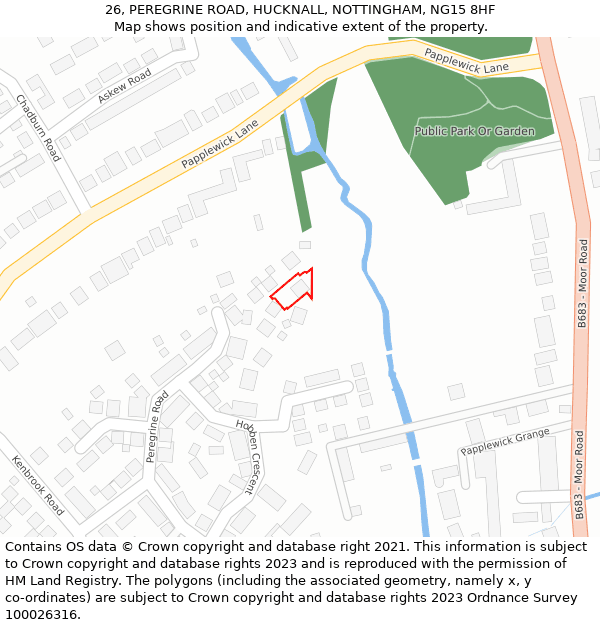 26, PEREGRINE ROAD, HUCKNALL, NOTTINGHAM, NG15 8HF: Location map and indicative extent of plot