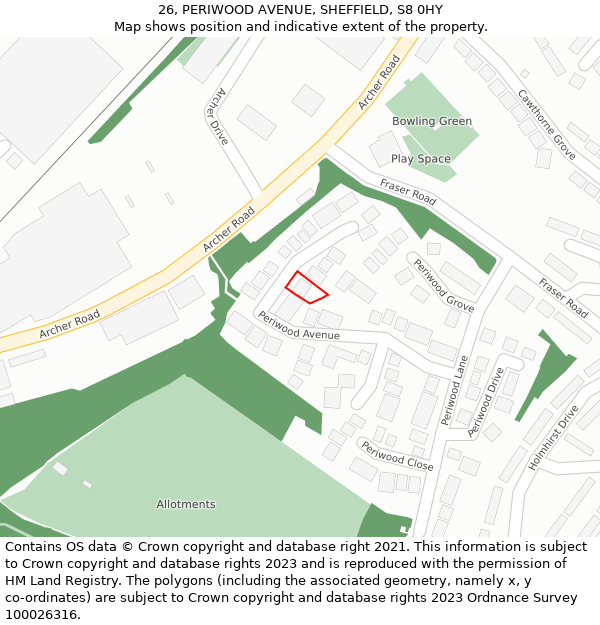 26, PERIWOOD AVENUE, SHEFFIELD, S8 0HY: Location map and indicative extent of plot