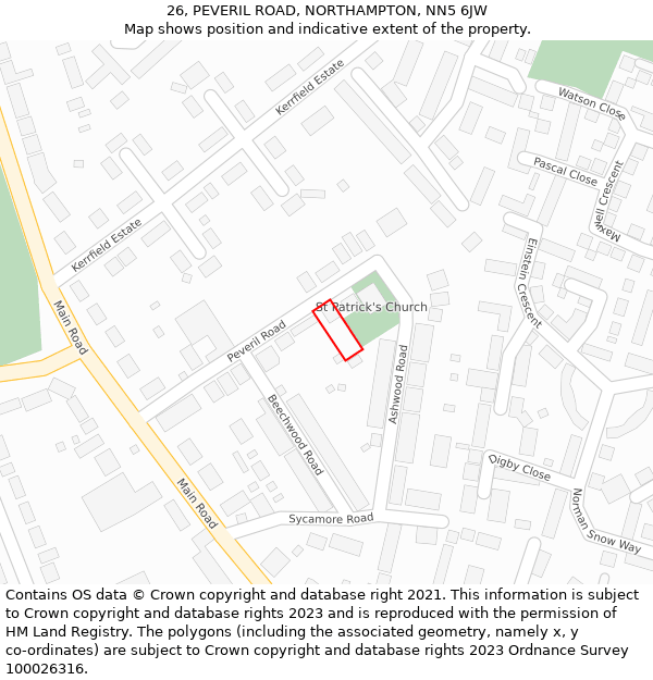 26, PEVERIL ROAD, NORTHAMPTON, NN5 6JW: Location map and indicative extent of plot