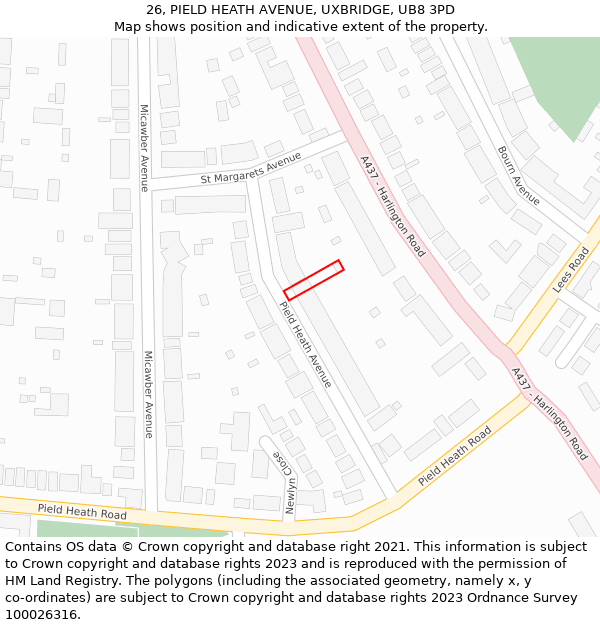 26, PIELD HEATH AVENUE, UXBRIDGE, UB8 3PD: Location map and indicative extent of plot