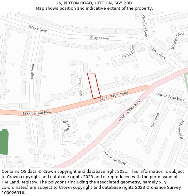 26, PIRTON ROAD, HITCHIN, SG5 2BD: Location map and indicative extent of plot