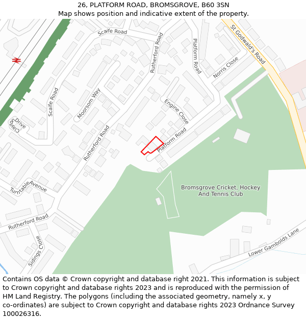 26, PLATFORM ROAD, BROMSGROVE, B60 3SN: Location map and indicative extent of plot