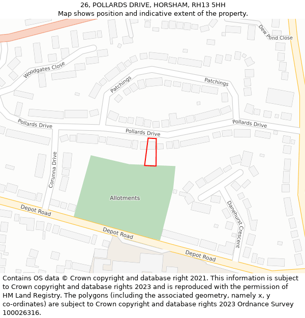 26, POLLARDS DRIVE, HORSHAM, RH13 5HH: Location map and indicative extent of plot