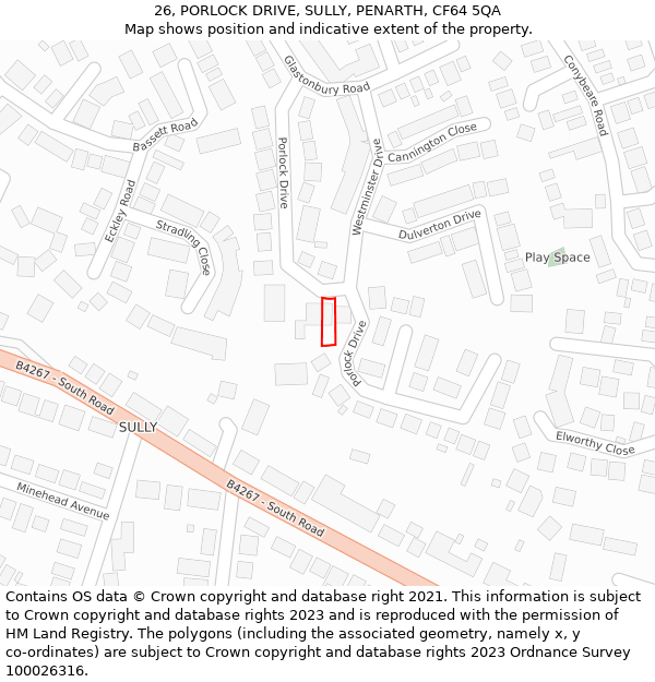 26, PORLOCK DRIVE, SULLY, PENARTH, CF64 5QA: Location map and indicative extent of plot