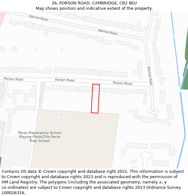 26, PORSON ROAD, CAMBRIDGE, CB2 8EU: Location map and indicative extent of plot