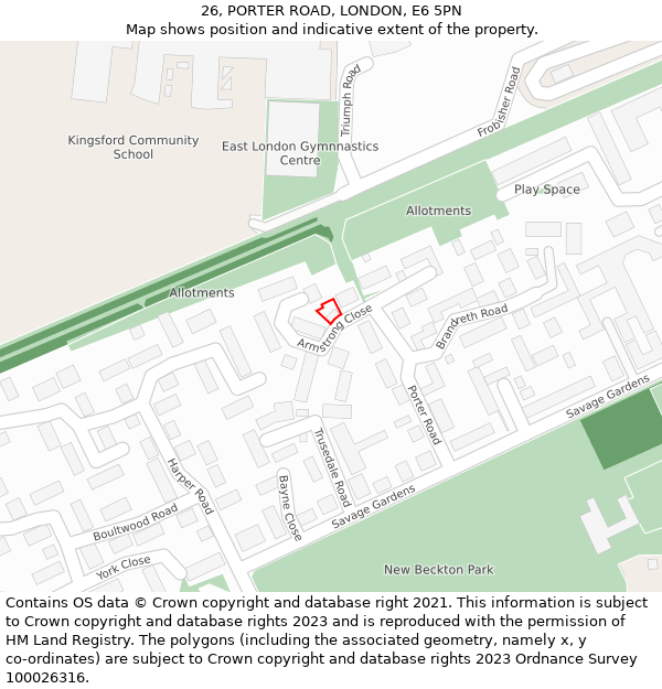 26, PORTER ROAD, LONDON, E6 5PN: Location map and indicative extent of plot
