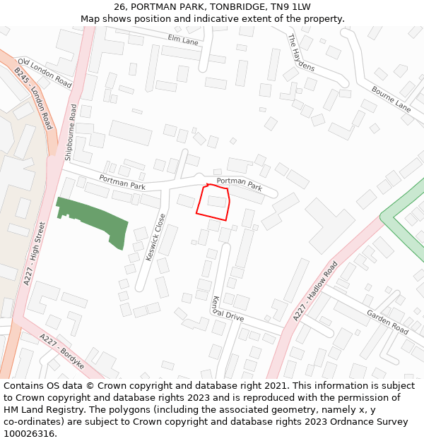 26, PORTMAN PARK, TONBRIDGE, TN9 1LW: Location map and indicative extent of plot