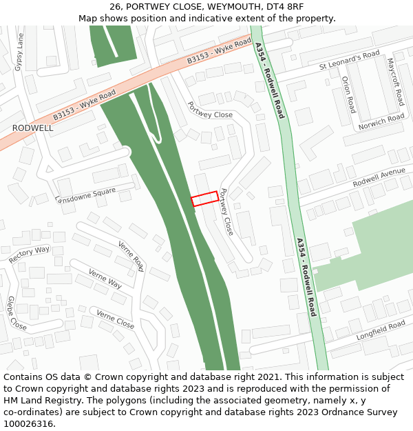 26, PORTWEY CLOSE, WEYMOUTH, DT4 8RF: Location map and indicative extent of plot