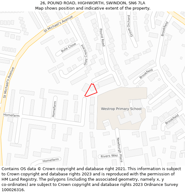 26, POUND ROAD, HIGHWORTH, SWINDON, SN6 7LA: Location map and indicative extent of plot