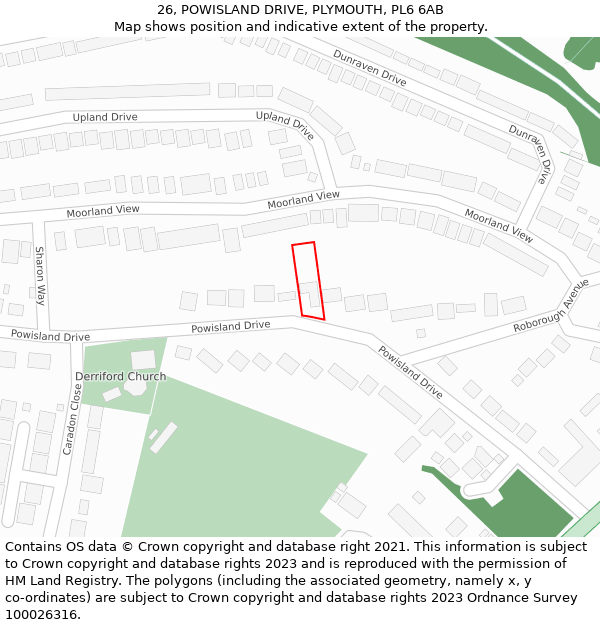 26, POWISLAND DRIVE, PLYMOUTH, PL6 6AB: Location map and indicative extent of plot