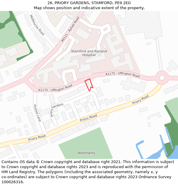 26, PRIORY GARDENS, STAMFORD, PE9 2EG: Location map and indicative extent of plot