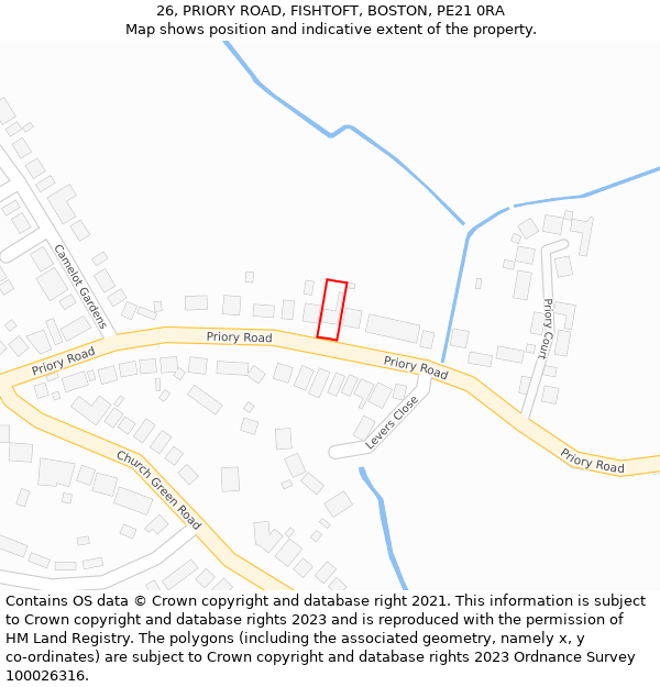 26, PRIORY ROAD, FISHTOFT, BOSTON, PE21 0RA: Location map and indicative extent of plot