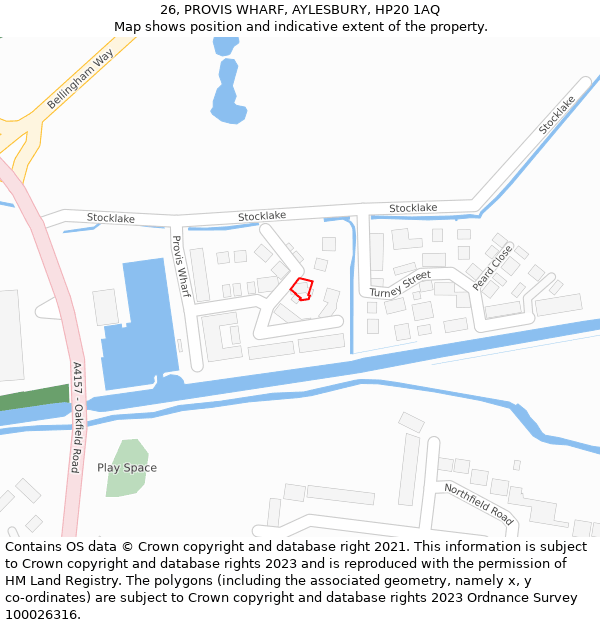 26, PROVIS WHARF, AYLESBURY, HP20 1AQ: Location map and indicative extent of plot