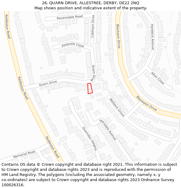 26, QUARN DRIVE, ALLESTREE, DERBY, DE22 2NQ: Location map and indicative extent of plot