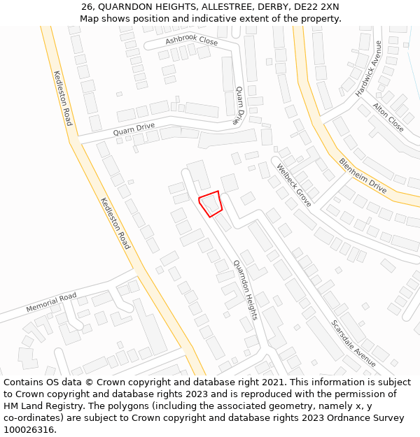 26, QUARNDON HEIGHTS, ALLESTREE, DERBY, DE22 2XN: Location map and indicative extent of plot