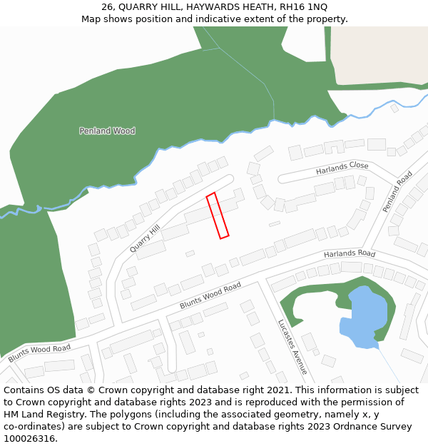 26, QUARRY HILL, HAYWARDS HEATH, RH16 1NQ: Location map and indicative extent of plot