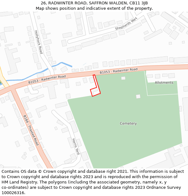 26, RADWINTER ROAD, SAFFRON WALDEN, CB11 3JB: Location map and indicative extent of plot