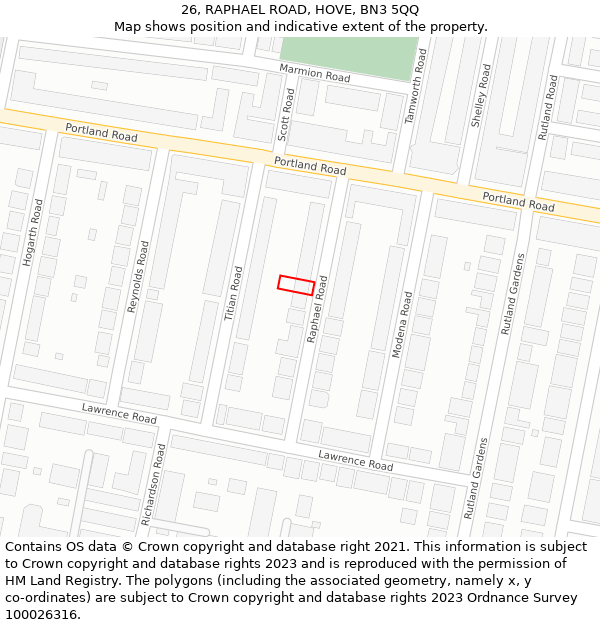 26, RAPHAEL ROAD, HOVE, BN3 5QQ: Location map and indicative extent of plot