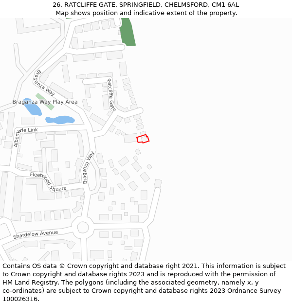 26, RATCLIFFE GATE, SPRINGFIELD, CHELMSFORD, CM1 6AL: Location map and indicative extent of plot