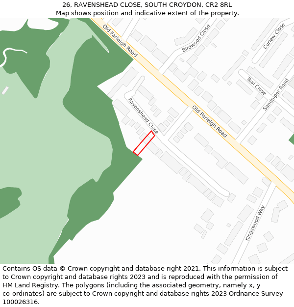26, RAVENSHEAD CLOSE, SOUTH CROYDON, CR2 8RL: Location map and indicative extent of plot
