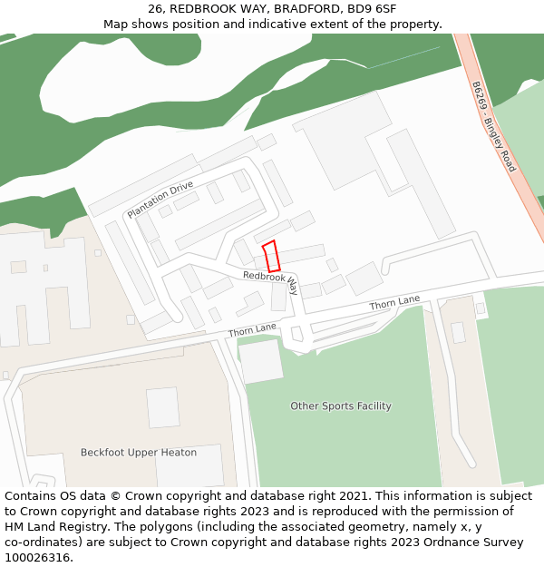 26, REDBROOK WAY, BRADFORD, BD9 6SF: Location map and indicative extent of plot